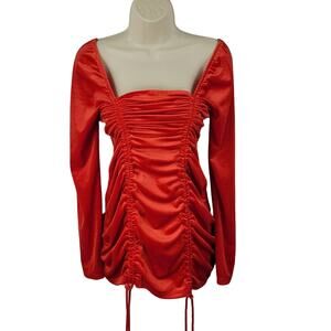 Wild Fable Long Sleeve Ruched Velvet Bodycon Dress, Red, Size M, NWT